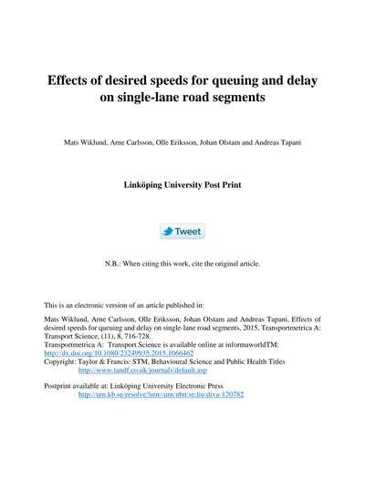 Hvor fint kølig antage Effects of desired speeds for queuing and delay on single-lane road segments
